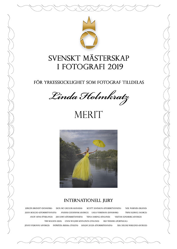 Diplom som Linda Holmkratz fick när hon var finalist i SM i Fotografi 2019.
